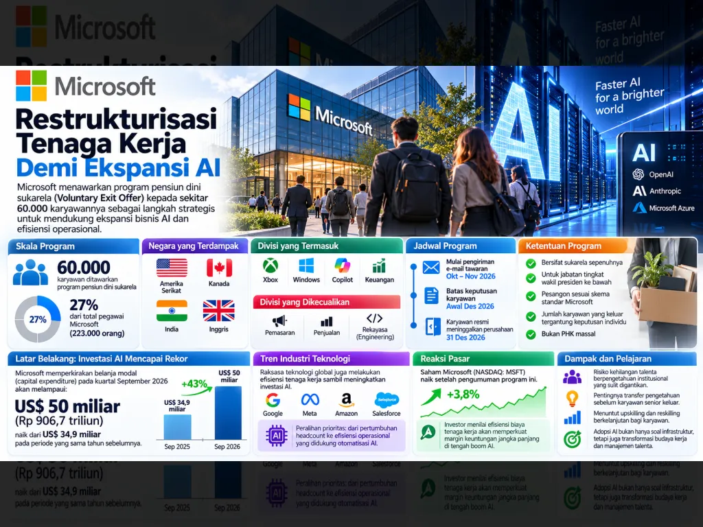 Microsoft Tawarkan Pensiun Dini ke 60.000 Karyawan: Efisiensi Tenaga Kerja di Era AI